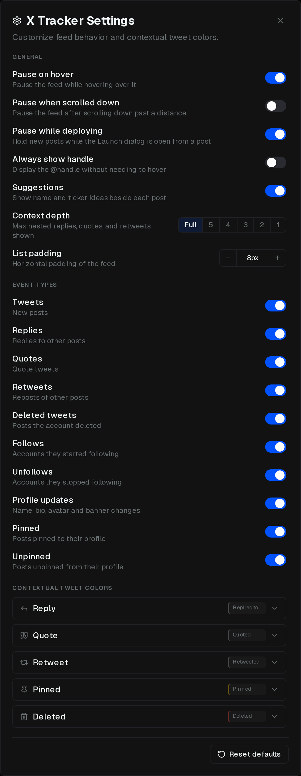 X Tracker settings